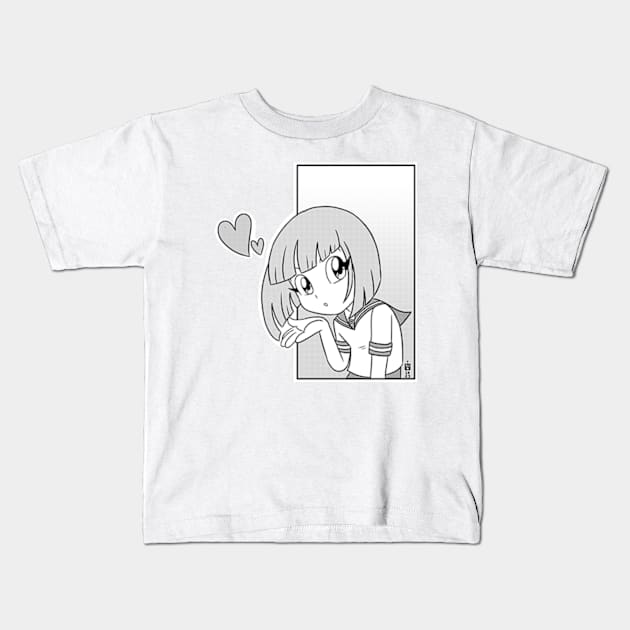 Kawaii Manga Girl Kids T-Shirt by Pink Grape Arts